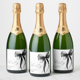 Elegant Thirty Script Bow 40th Birthday Party Sparkling Wine Label
