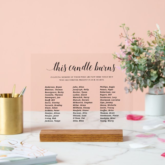 Elegant This Candle Burns Class Reunion Memorial Acrylic Sign (Wedding)