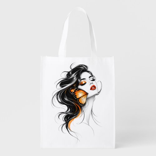 Elegant Three Butterfly Abstract Art Grocery Bag
