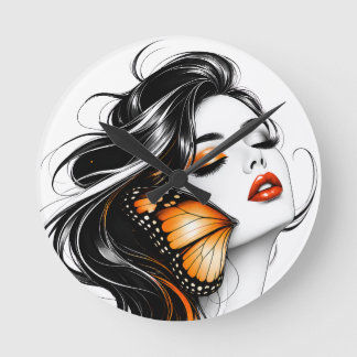 Elegant Three Butterfly Abstract Art Round Clock