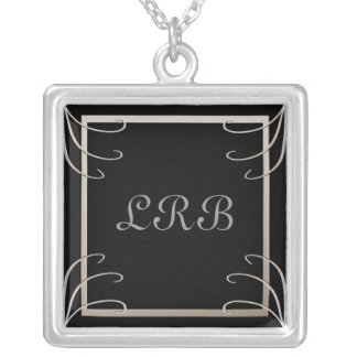 Elegant Three Initial Black-Silver Swirl Silver Plated Necklace