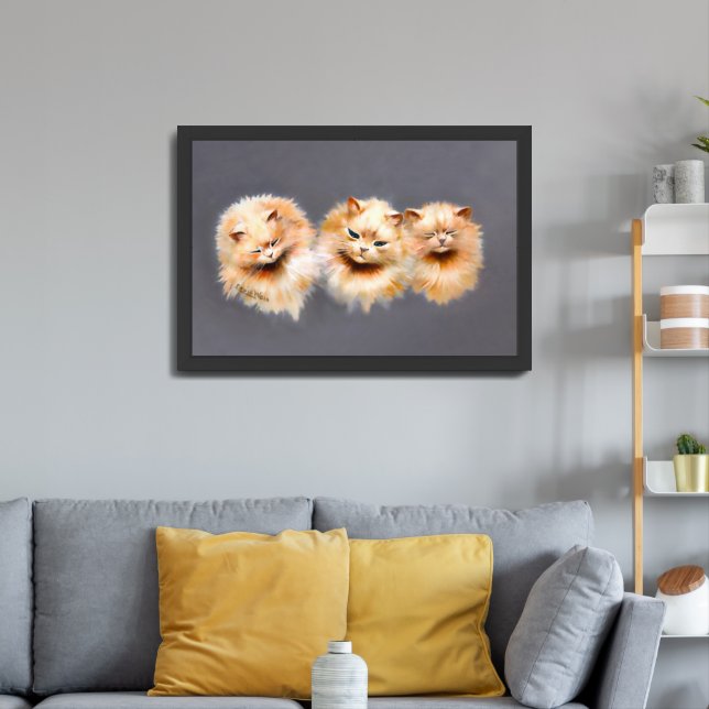 Elegant Three Persian Cats by Louis Wain  Framed Art (Living Room 3)
