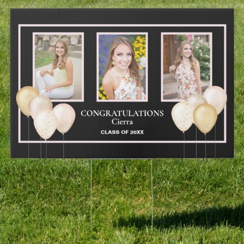 Elegant Three Photo Congratulations Graduation Sign