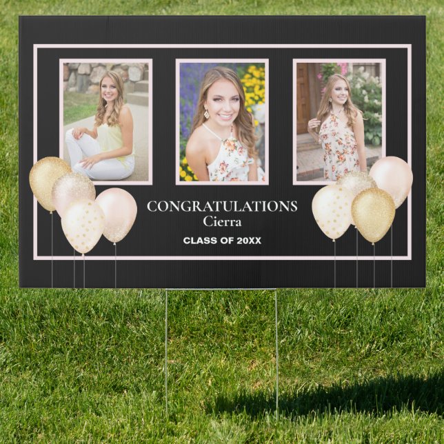 Elegant Three Photo Congratulations Graduation Sign (Insitu)