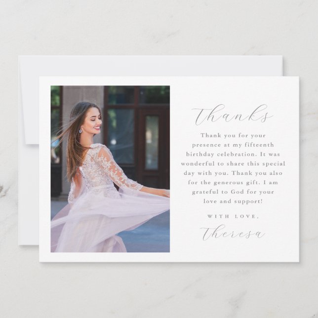 Elegant Three Photo Quinceanera Thank You Invitation (Front)