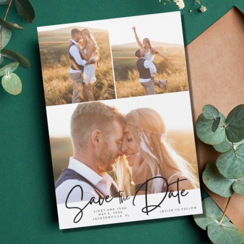 Elegant Three Photo Script Wedding Save The Date