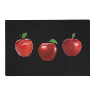Elegant Three Red Apples on Black Placemat