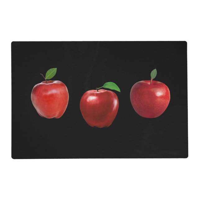 Elegant Three Red Apples on Black Placemat (Front)
