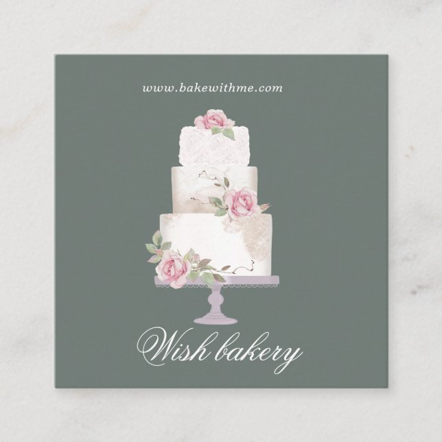 elegant three tier cake bakery square square business card (Front)