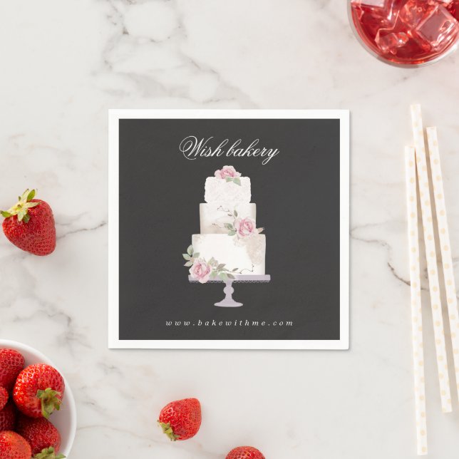 elegant three tier wedding cake bakery monogram napkins (Insitu)