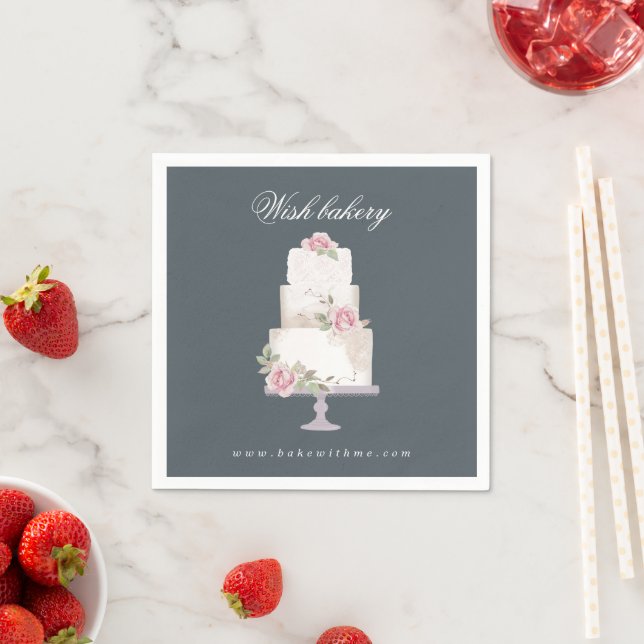 elegant three tier wedding cake bakery monogram napkins (Insitu)