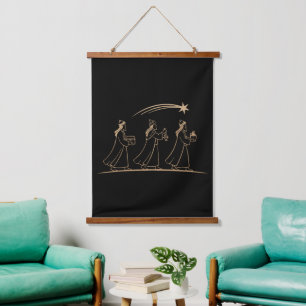 Elegant Three Wise Men Following Star Minimalist Hanging Tapestry