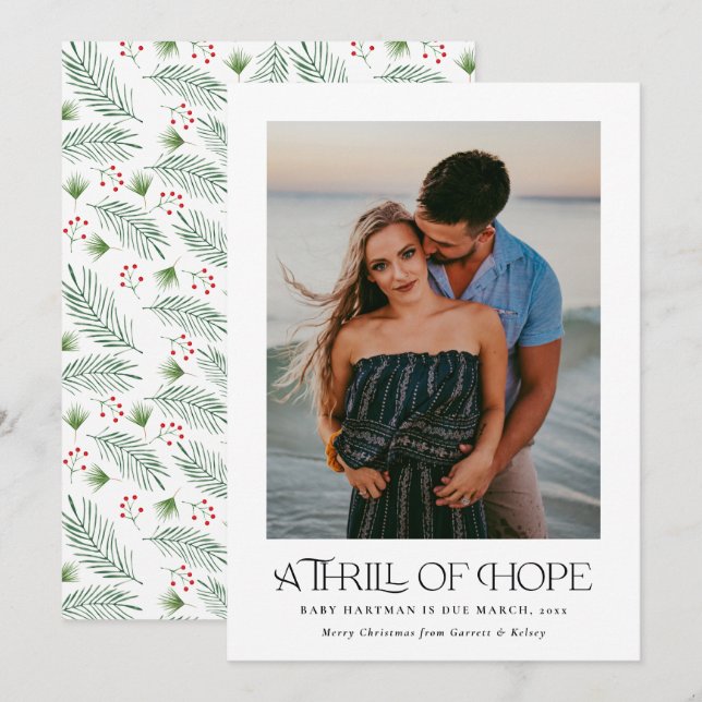 Elegant Thrill of Hope Announce Pregnancy Photo   Holiday Card (Front/Back)