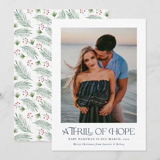 Elegant Thrill of Hope Announce Pregnancy Photo    Holiday Card (Front/Back)
