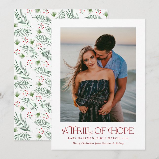 Elegant Thrill of Hope Announce Pregnancy Photo    Holiday Card (Front/Back)