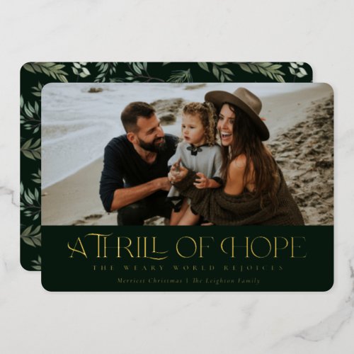 Elegant Thrill of Hope  Green Photo Christmas   Foil Holiday Card