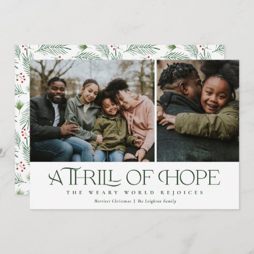 Elegant Thrill of Hope Two Photo Green Christmas  Holiday Card