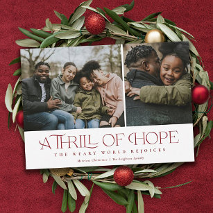 Elegant Thrill of Hope Two Photo Red Christmas   Holiday Card