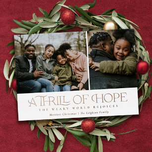 Elegant Thrill of Hope White Two Photo Christmas   Foil Holiday Card