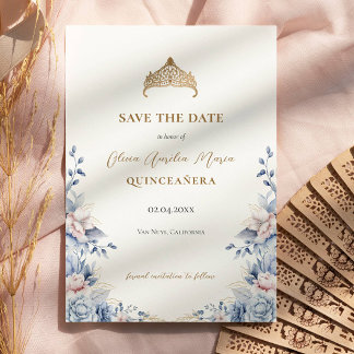 Elegant Tiara Floral Quinceañera Photo Save The Date