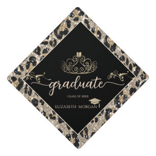 Elegant Tiara Glitter Leopard Print Grad Cap