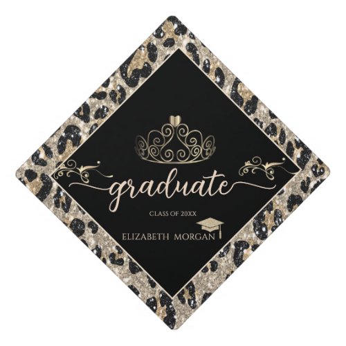 Elegant  Tiara Glitter Leopard Print Grad Cap