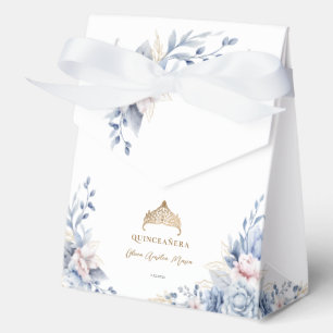 Elegant Tiara Gold Blue roses Quinceañera Favor Boxes