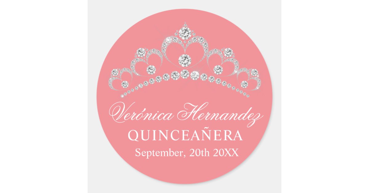 Elegant Tiara Peach Spanish Quinceañera Quince Classic Round Sticker