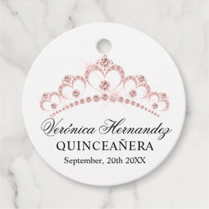 Elegant Tiara Pink Spanish Quinceañera Quince Favor Tags