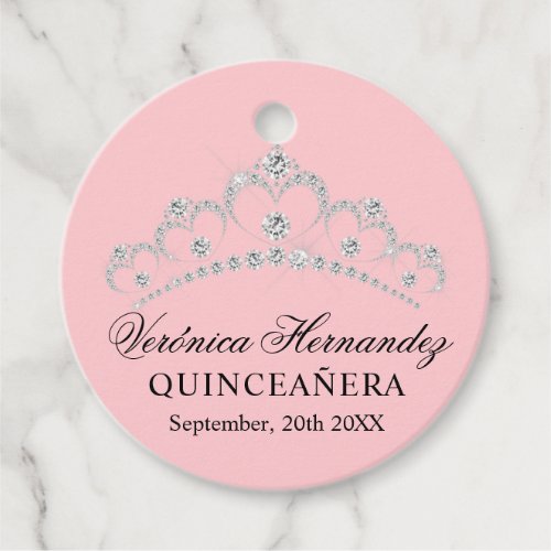 Elegant Tiara Pink Spanish Quinceaera Quince Favor Tags