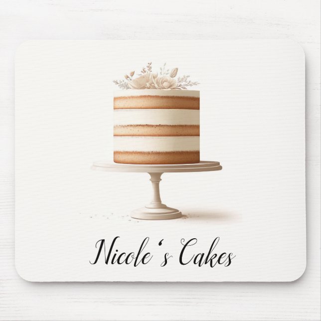 Elegant Tier White Floral Cake Bakery Kitchen Mouse Pad (Front)