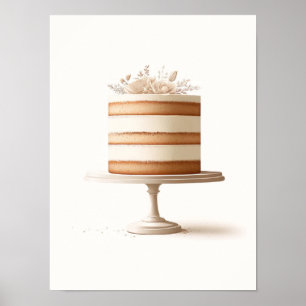 Elegant Tier White Floral Cake Bakery Kitchen Poster