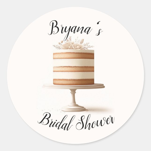 Elegant Tier White Floral Cake Bridal Shower Classic Round Sticker (Front)
