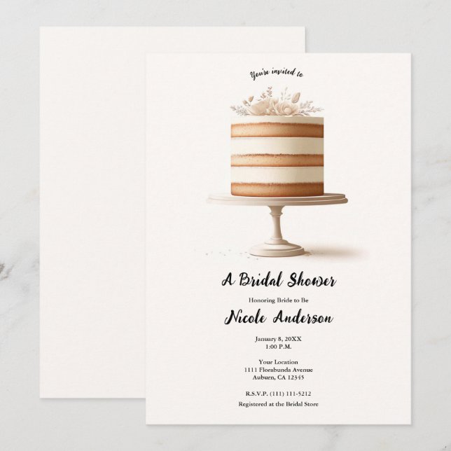 Elegant Tier White Floral Cake Bridal Shower  Invitation (Front/Back)