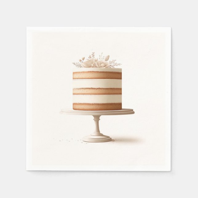 Elegant Tier White Floral Cake Bridal Shower Napkins (Front)