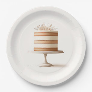 Elegant Tier White Floral Cake Bridal Shower Paper Plates