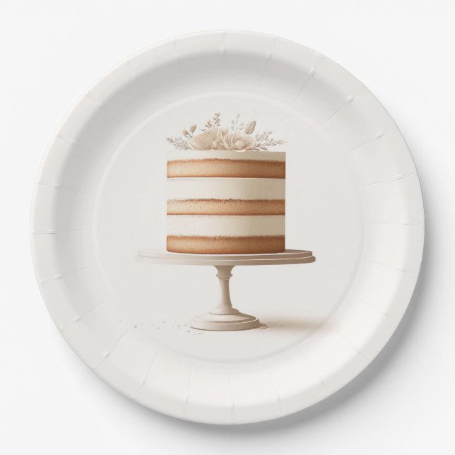 Elegant Tier White Floral Cake Bridal Shower Paper Plates (Front)