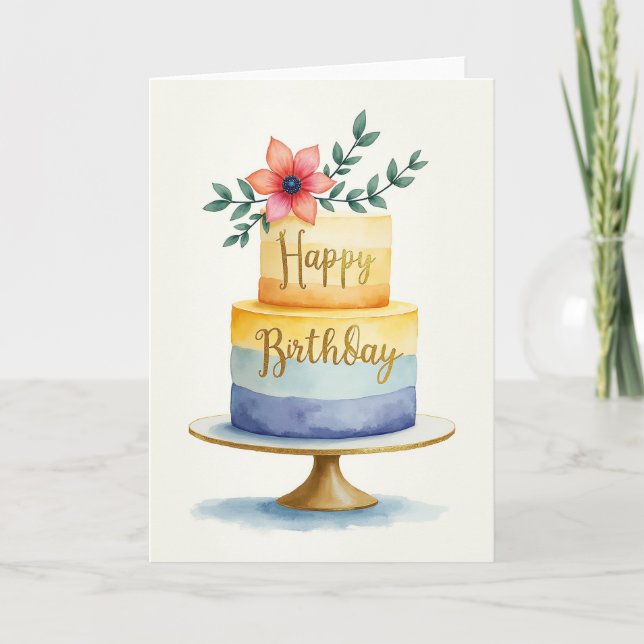 Elegant Tiered Cake Birthday Card (Front)