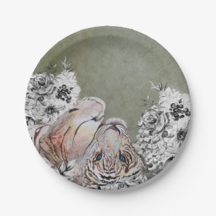 Elegant Tiger Botanical Floral Sage Gold Party Paper Plates