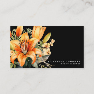Elegant Tiger Lily Tropical Black Business Cards