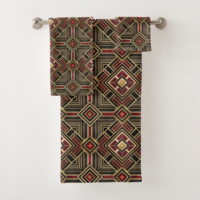 Elegant tile art deco pattern  bath towel set (Insitu)