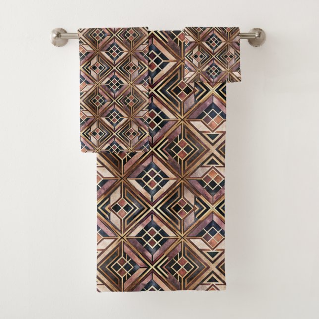 Elegant tile art deco pattern  bath towel set (Insitu)