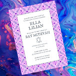 Elegant Tile Pattern Custom B'nai Bat Bar Mitzvah  Invitation<br><div class="desc">Perfect card to announce a bar mitzvah, bat mitzvah or other Jewish celebration! Hand made art for you! FULLY CUSTOMIZABLE! Click on “Personalize” above to edit the text. Click "edit using design tool" to adjust the fonts, colors and placements and to delete the back side design if you prefer. Also...</div>