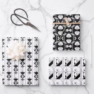 elegant tiled black white art deco pattern wrapping paper sheets