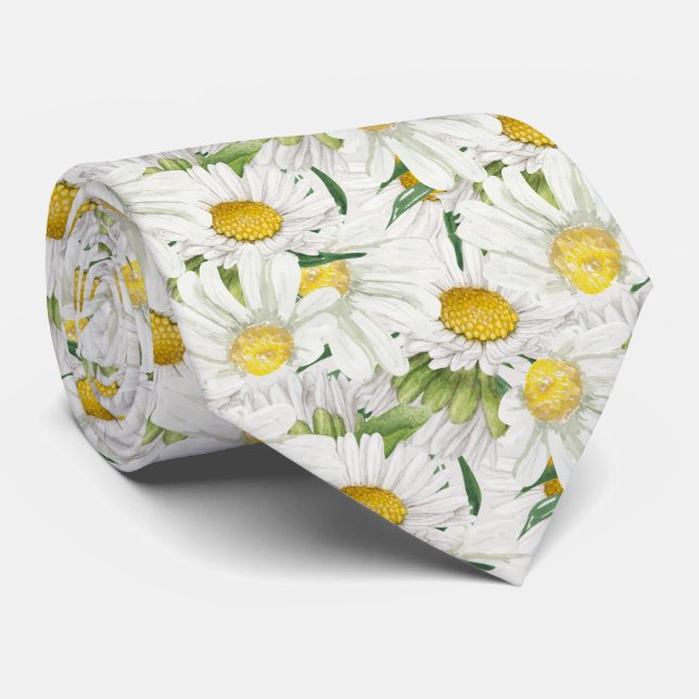 elegant tiled daisy pattern floral neck tie (Rolled)