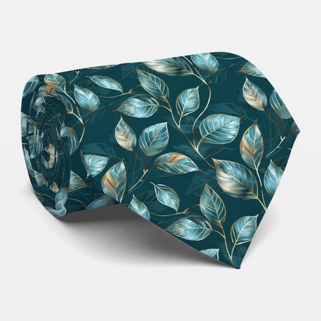 Elegant tiled green leaf pattern  neck tie (Rolled)