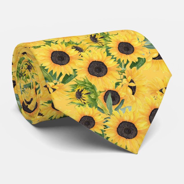 elegant tiled sunflower pattern floral neck tie (Rolled)