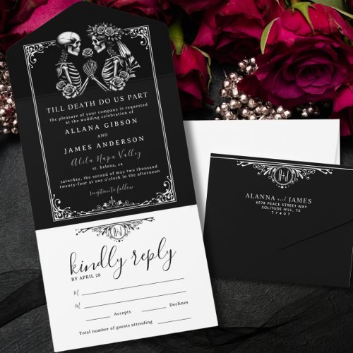 Elegant Till Death Do Us Part Gothic Wedding All In One Invitation
