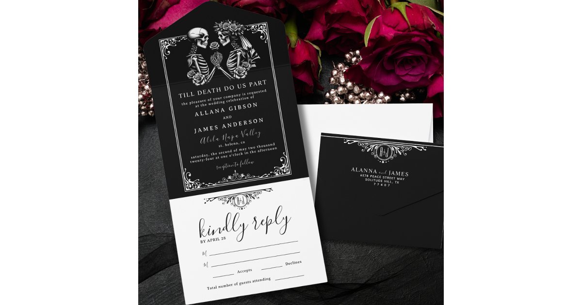 Elegant Till Death Do Us Part Gothic Wedding All In One Invitation | Zazzle