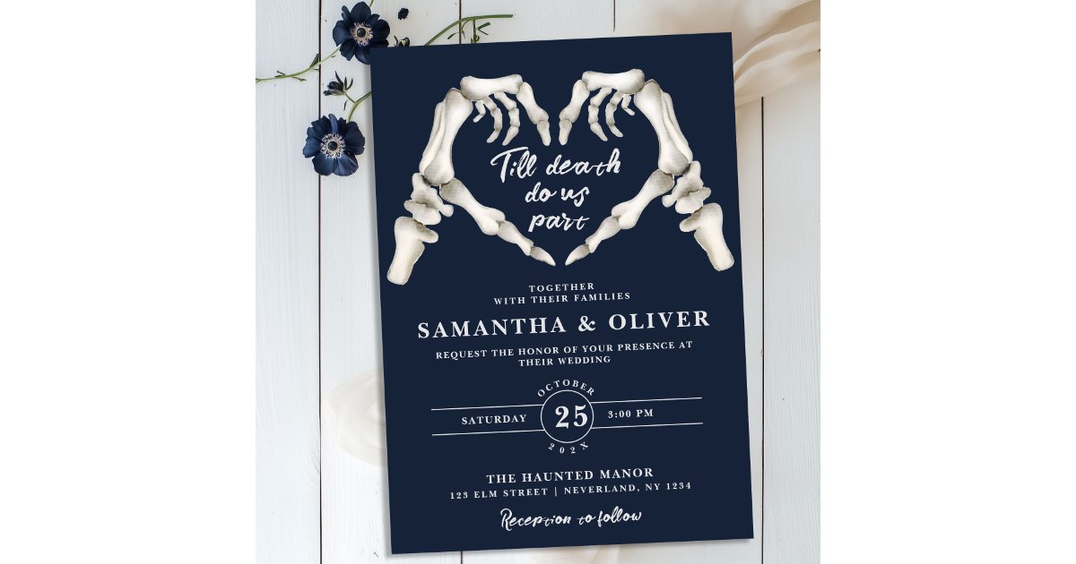 Elegant Till Death Do Us Part Navy Gothic Wedding Invitation | Zazzle